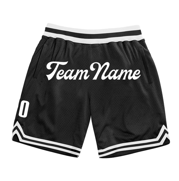 Men Custom Black White Authentic Throwback Basketball Shorts