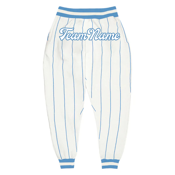 Men Custom White Blue Pinstripe Red-Gold Sports Pants