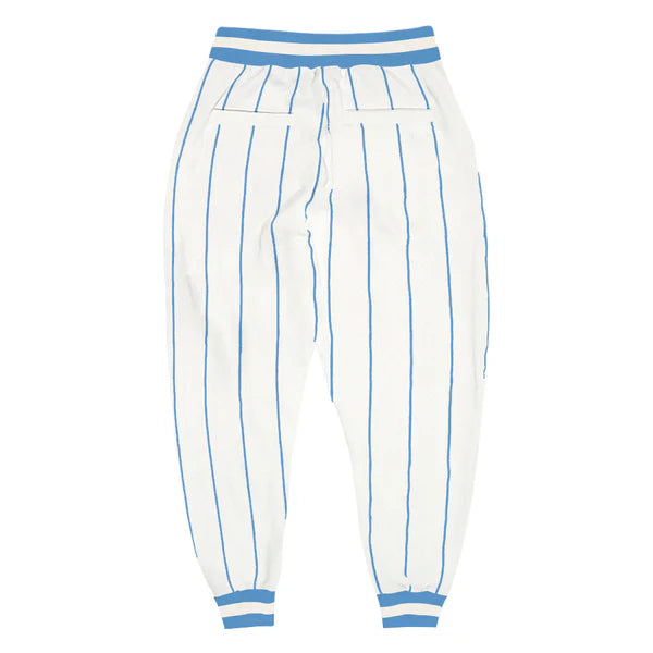 Men Custom White Blue Pinstripe Red-Gold Sports Pants