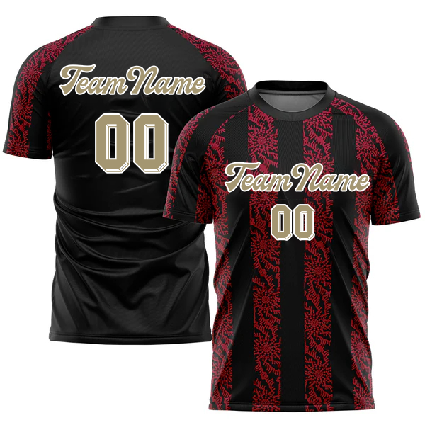 Men Custom Black Vegas Gold-Red Sublimation Soccer Uniform Jersey