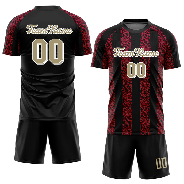 Men Custom Black Vegas Gold-Red Sublimation Soccer Uniform Jersey