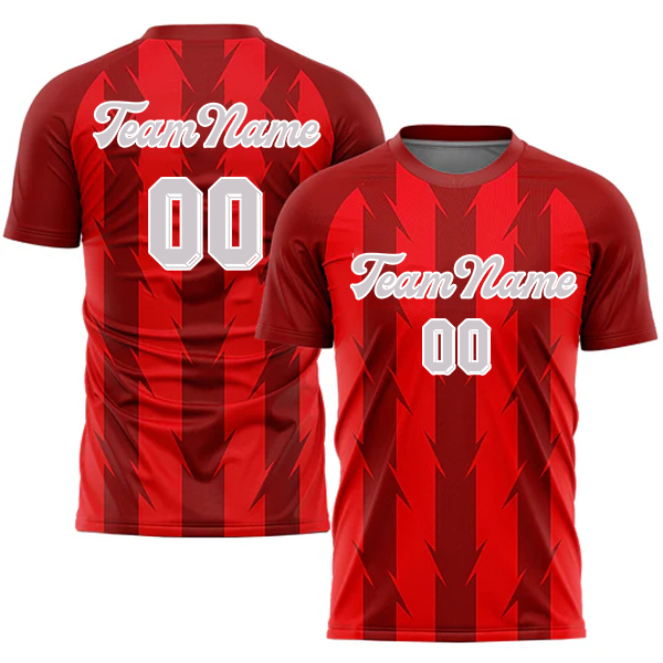 Men Custom Red-White Strip Sublimation Soccer Uniform Jersey