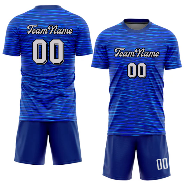 Men Custom Figure White-Blue Sublimation Soccer Uniform Jersey