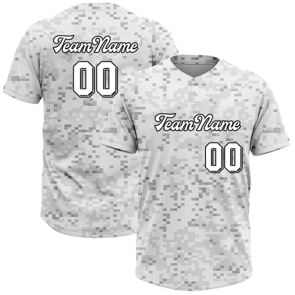 Men Custom Camo Black-White 3D Arctic Camouflage Two-Button Unisex Softball Jersey