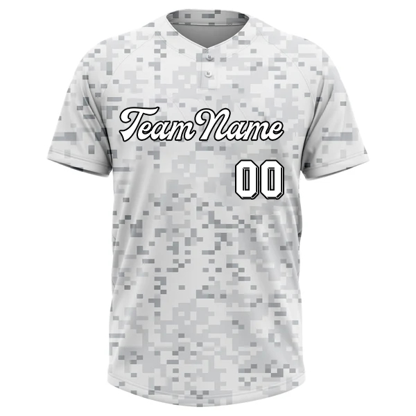 Men Custom Camo Black-White 3D Arctic Camouflage Two-Button Unisex Softball Jersey