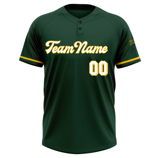 Men Custom Green Yellow Strip Two-Button Unisex Softball Jersey