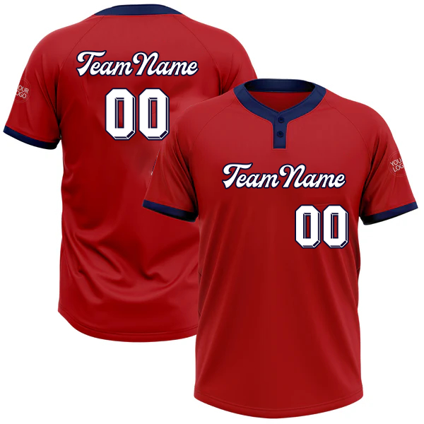 Men Custom Red Two-Button Unisex Softball Jersey