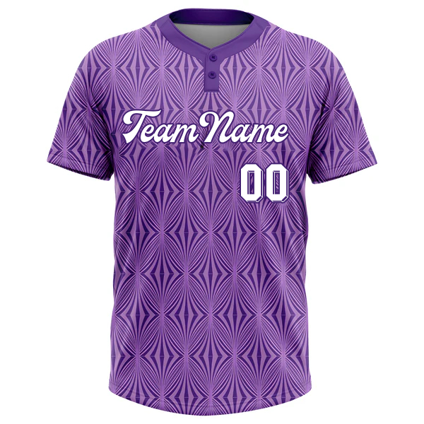 Men Custom Purple Purple-White 3D Pattern Two-Button Unisex Softball Jersey