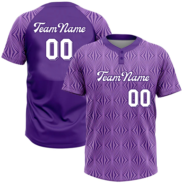 Men Custom Purple Purple-White 3D Pattern Two-Button Unisex Softball Jersey