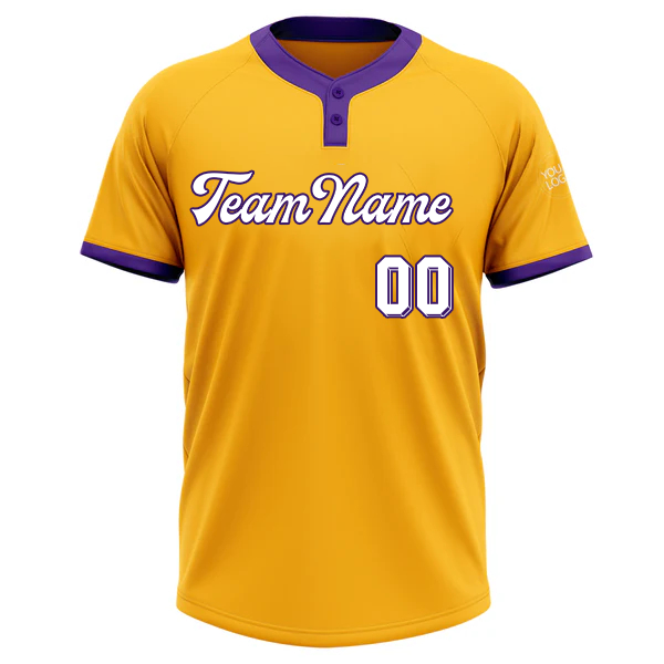 Men Custom Gold Purple White Two-Button Unisex Softball Jersey