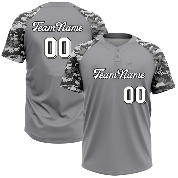 Men Custom Gray Black-Camo 3D Pattern Two-Button Unisex Softball Jersey