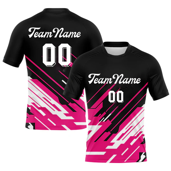 Men Custom Black Pink-White Lines Sublimation Volleyball Uniform Jersey