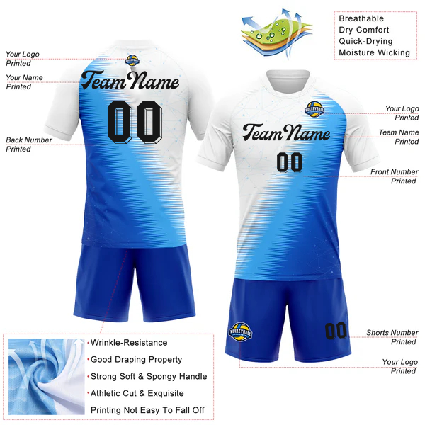 Men Custom Thunder Blue White-Black Geometric Shape And Lines Sublimation Volleyball Uniform Jersey