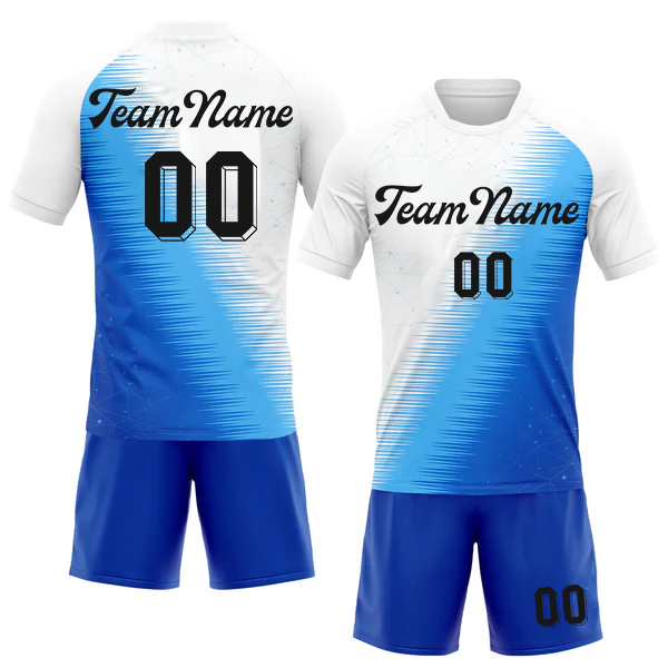 Men Custom Thunder Blue White-Black Geometric Shape And Lines Sublimation Volleyball Uniform Jersey