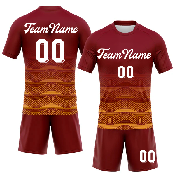 Men Custom Crimson Yellow-White Geometric Shape Sublimation Volleyball Uniform Jersey