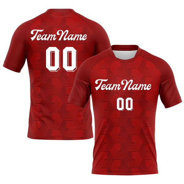 Men Custom Crimson Red-White Geometric Shape Sublimation Volleyball Uniform Jersey