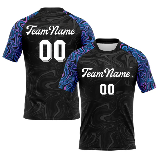 Men Custom Black Powder Blue Pink-Purple Liquid Fluid Sublimation Volleyball Uniform Jersey