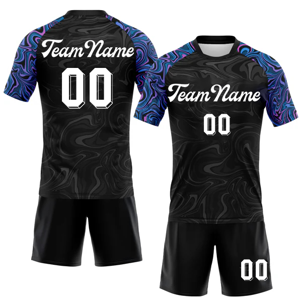 Men Custom Black Powder Blue Pink-Purple Liquid Fluid Sublimation Volleyball Uniform Jersey