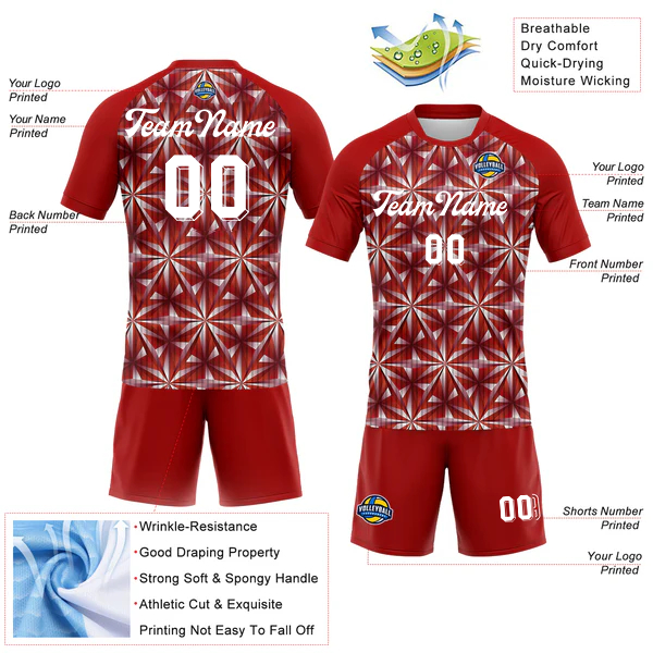 Men Custom Red White Geometric Shape Sublimation Volleyball Uniform Jersey