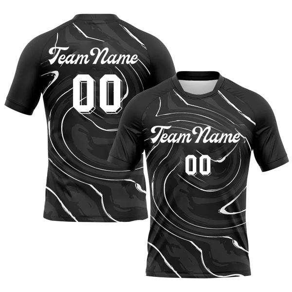 Men Custom Black White Liquid Fluid Sublimation Volleyball Uniform Jersey