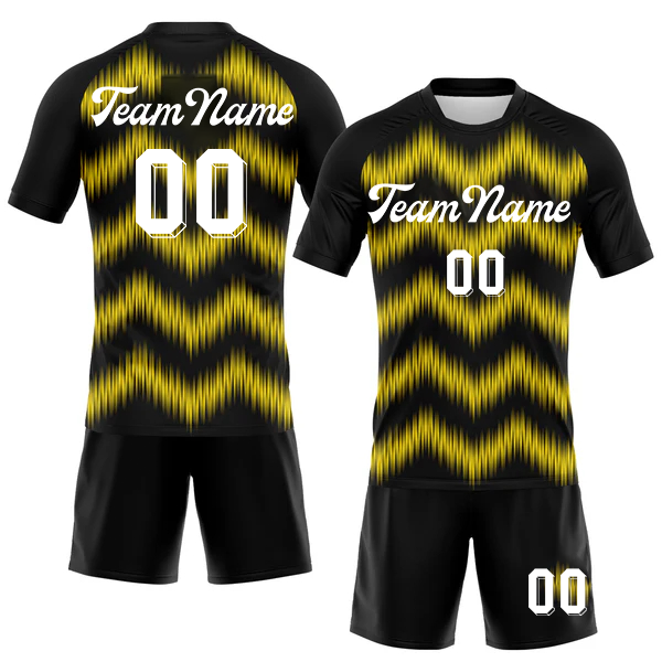 Men Custom Black-Gold Geometric Shape Sublimation Volleyball Uniform Jersey