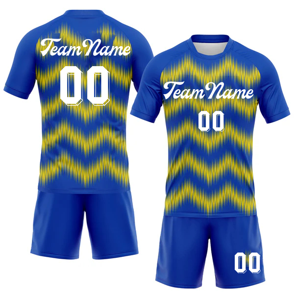 Men Custom Blue-Gold Geometric Shape Sublimation Volleyball Uniform Jersey