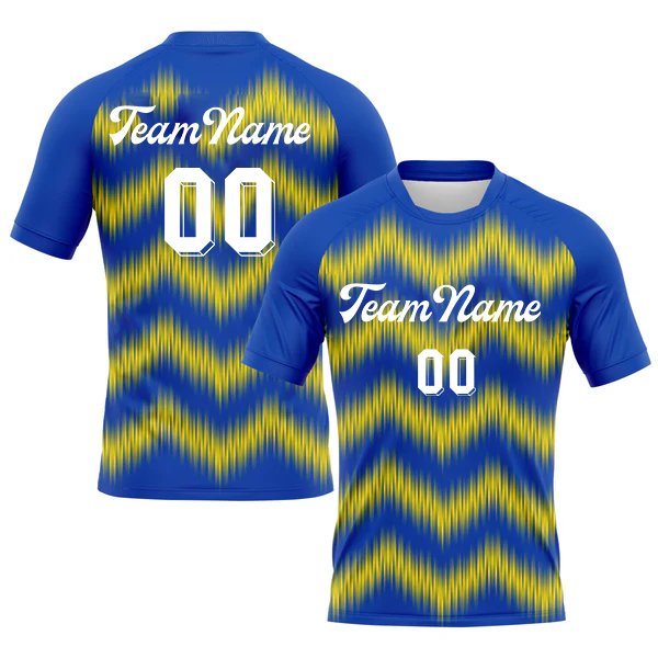 Men Custom Blue-Gold Geometric Shape Sublimation Volleyball Uniform Jersey