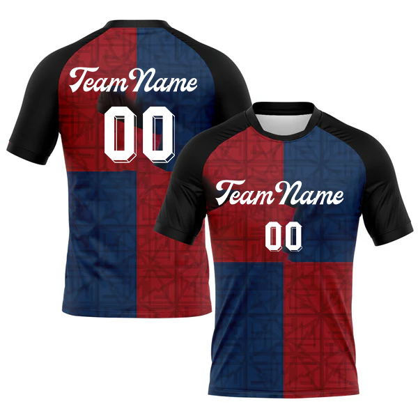 Men Custom Black Blue-Red Geometric Shape Sublimation Volleyball Uniform Jersey