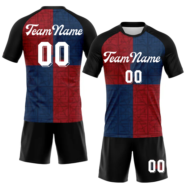 Men Custom Black Blue-Red Geometric Shape Sublimation Volleyball Uniform Jersey