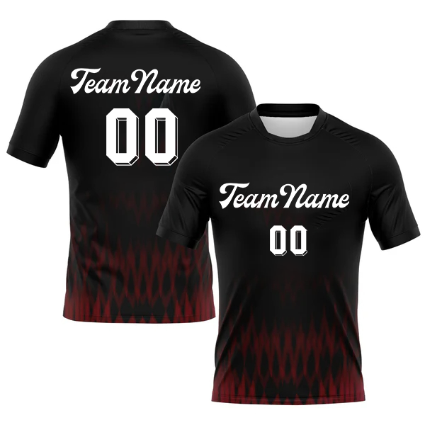 Men Custom Black Red Geometric Shape And Lines Sublimation Volleyball Uniform Jersey