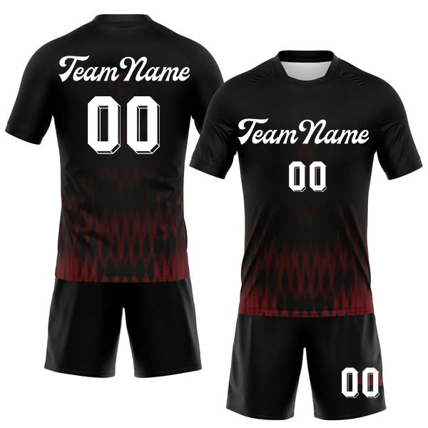 Men Custom Black Red Geometric Shape And Lines Sublimation Volleyball Uniform Jersey