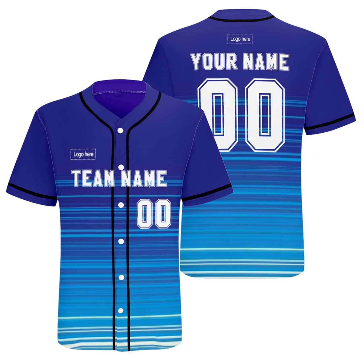 Men Custom Strip Blue Contrast Authentic Baseball Jersey