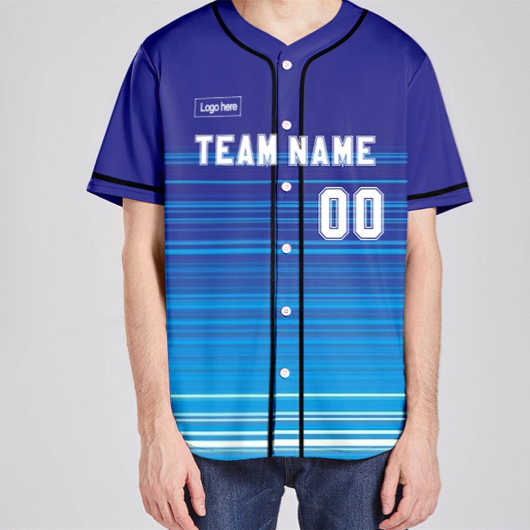 Men Custom Strip Blue Contrast Authentic Baseball Jersey