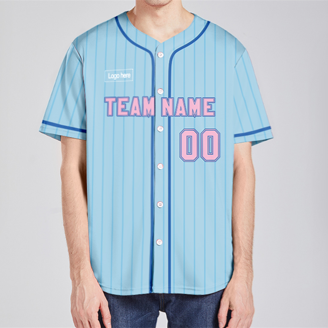 Custom Baby Blue Pink Number Authentic Baseball Jersey