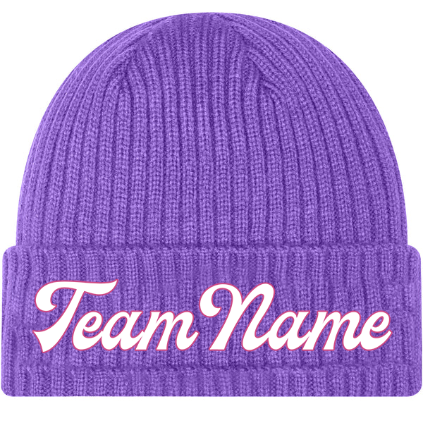 Custom Purple Light-Pink Stitched Cuffed Knit Hat