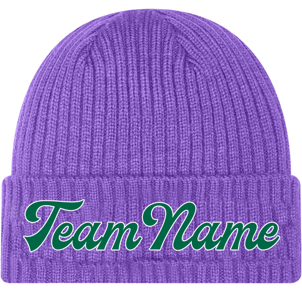 Custom Purple Green Stitched Cuffed Knit Hat