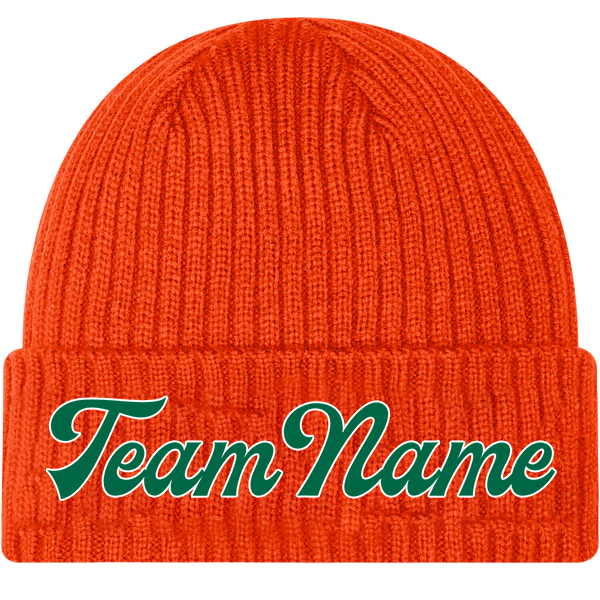 Custom Orange Light Green Stitched Cuffed Knit Hat