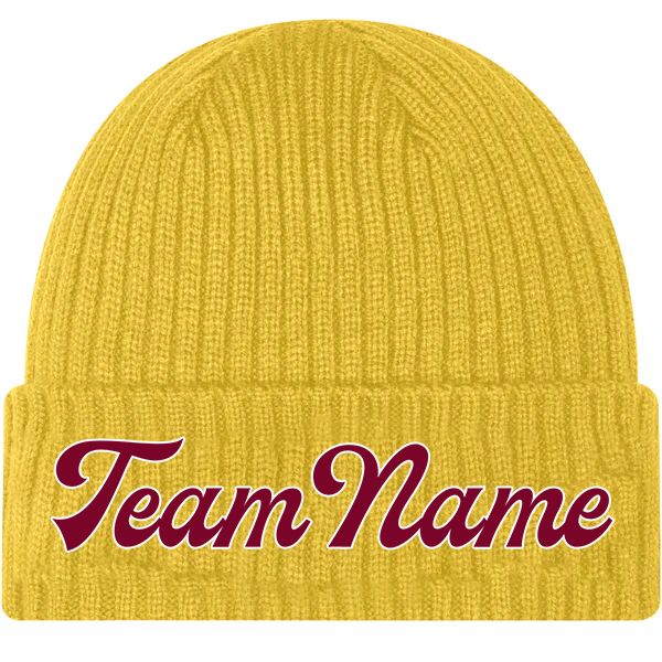 Custom Yellow Vintage-Red Stitched Cuffed Knit Hat