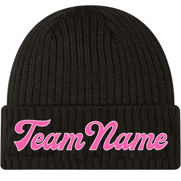 Custom Black Light -Pink Stitched Cuffed Knit Hat