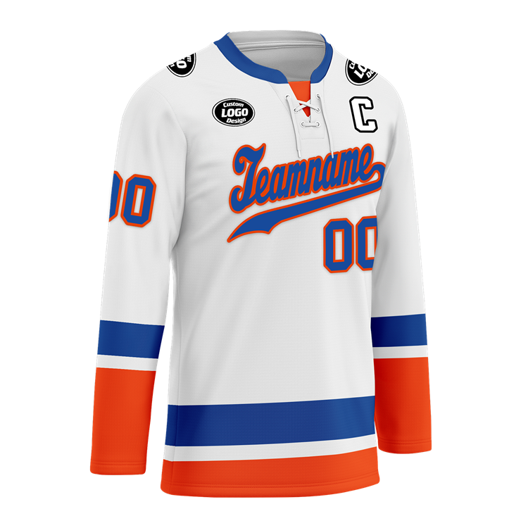 Men Custom White Blue-Red Hockey Jersey