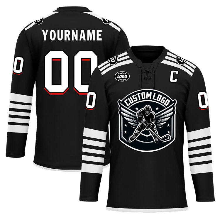 Men Custom Black White Srip Hockey Jersey