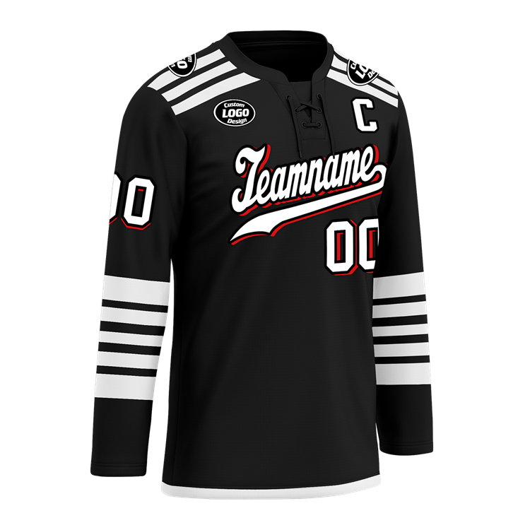 Men Custom Black White Srip Hockey Jersey