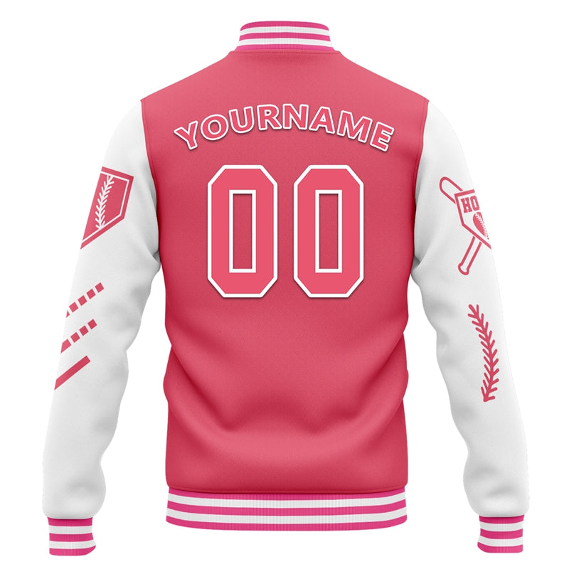 Men Custom Rose Pink White Letterman Two-Tone Jacket