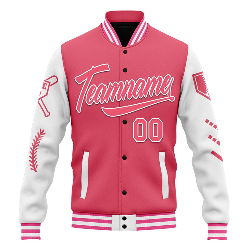 Men Custom Rose Pink White Letterman Two-Tone Jacket