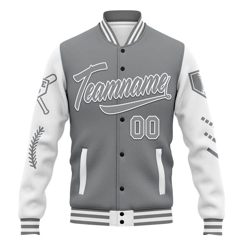 Men Custom Grey White Letterman Two-Tone Jacket