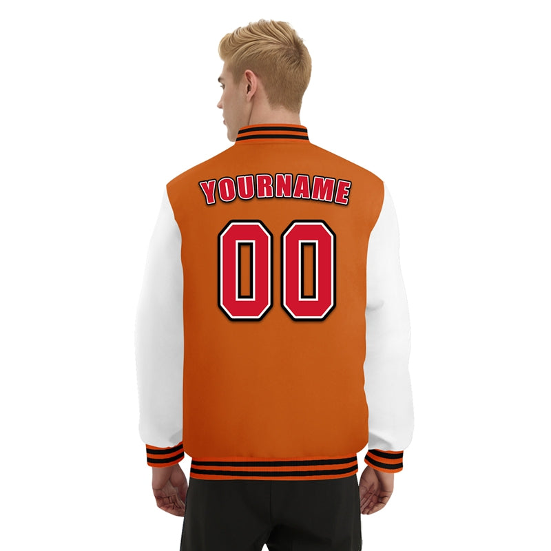 Men Custom Orange White Letterman Two-Tone Jacket