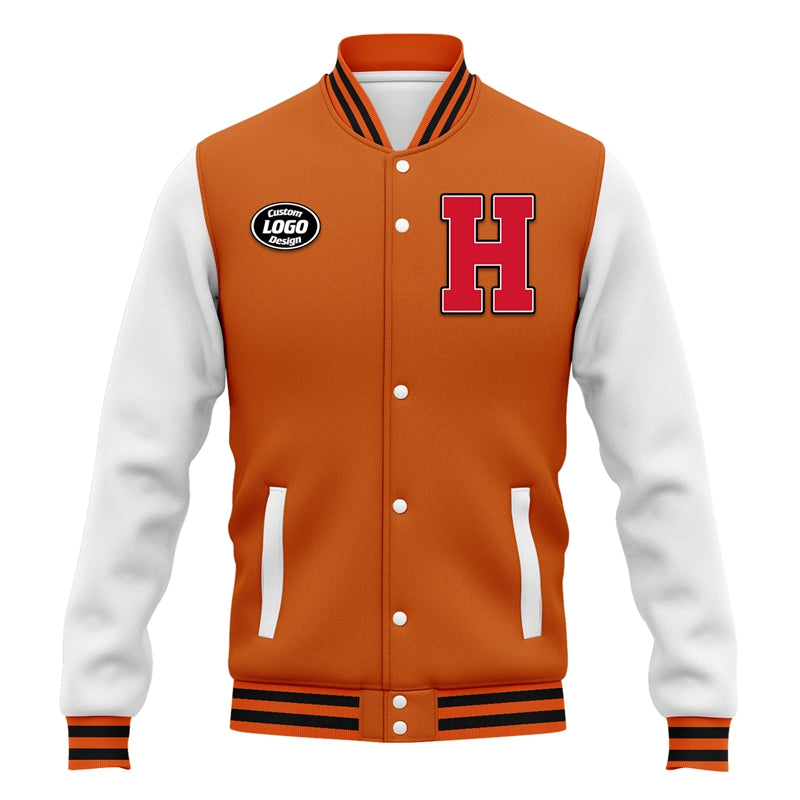 Men Custom Orange White Letterman Two-Tone Jacket