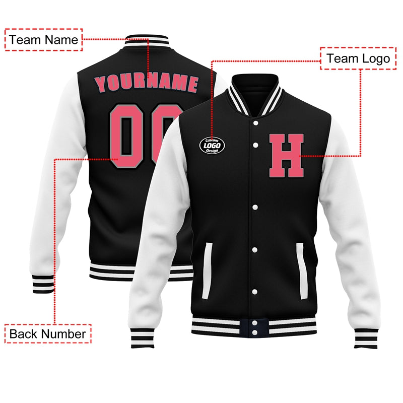 Men Custom Black White Letterman Two-Tone Jacket