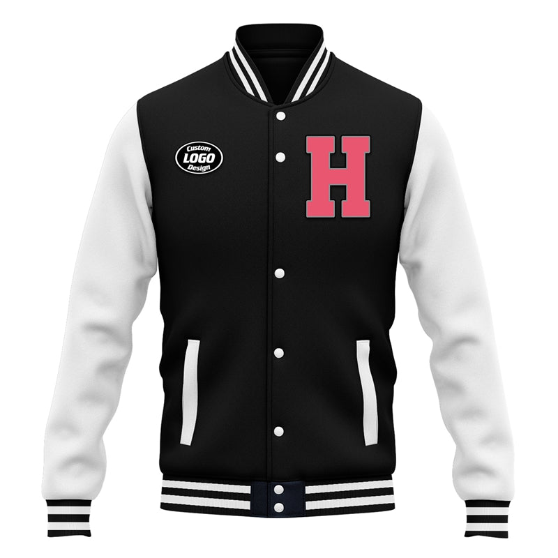 Men Custom Black White Letterman Two-Tone Jacket