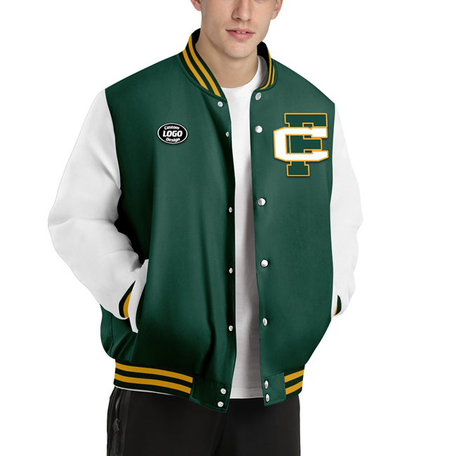 Men Custom Green White Letterman Two-Tone Jacket